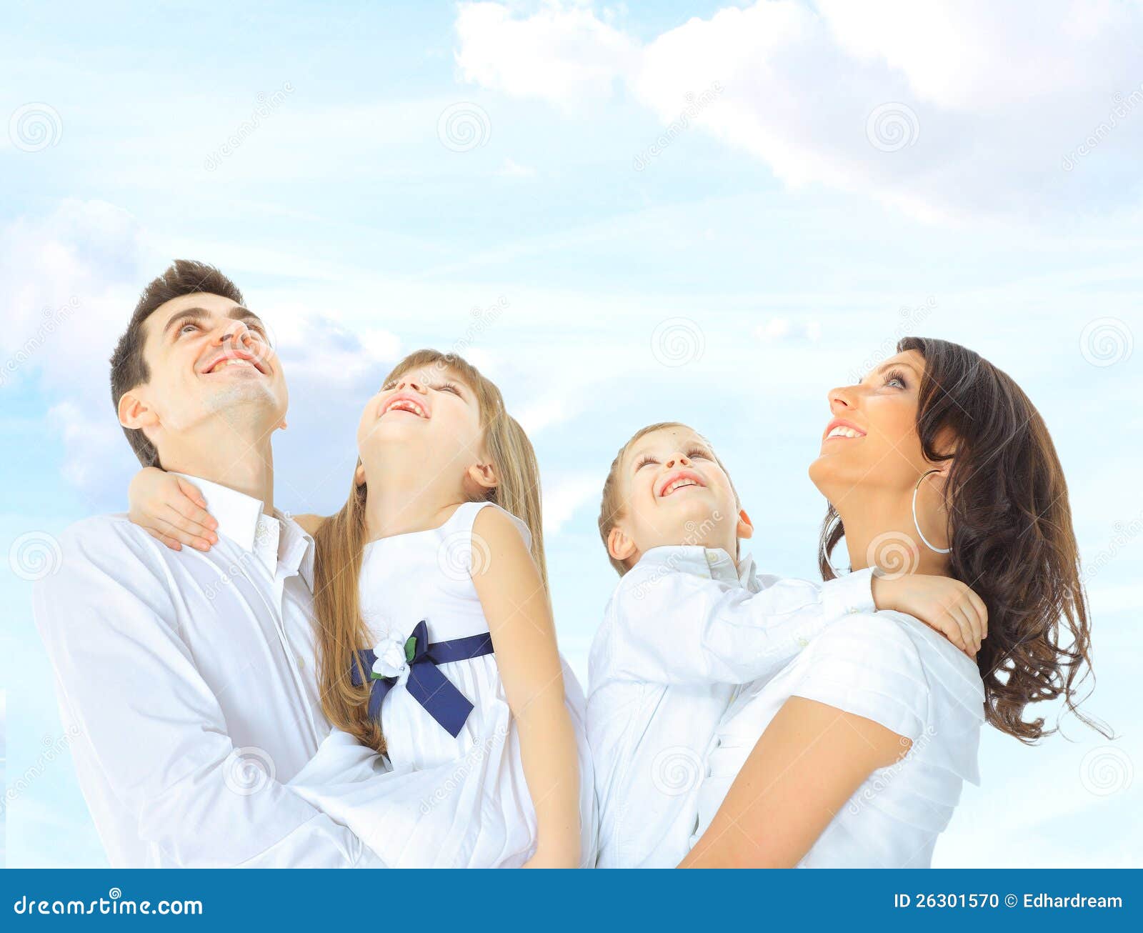 super portrait of a cute family on a sky background air american beautiful blu