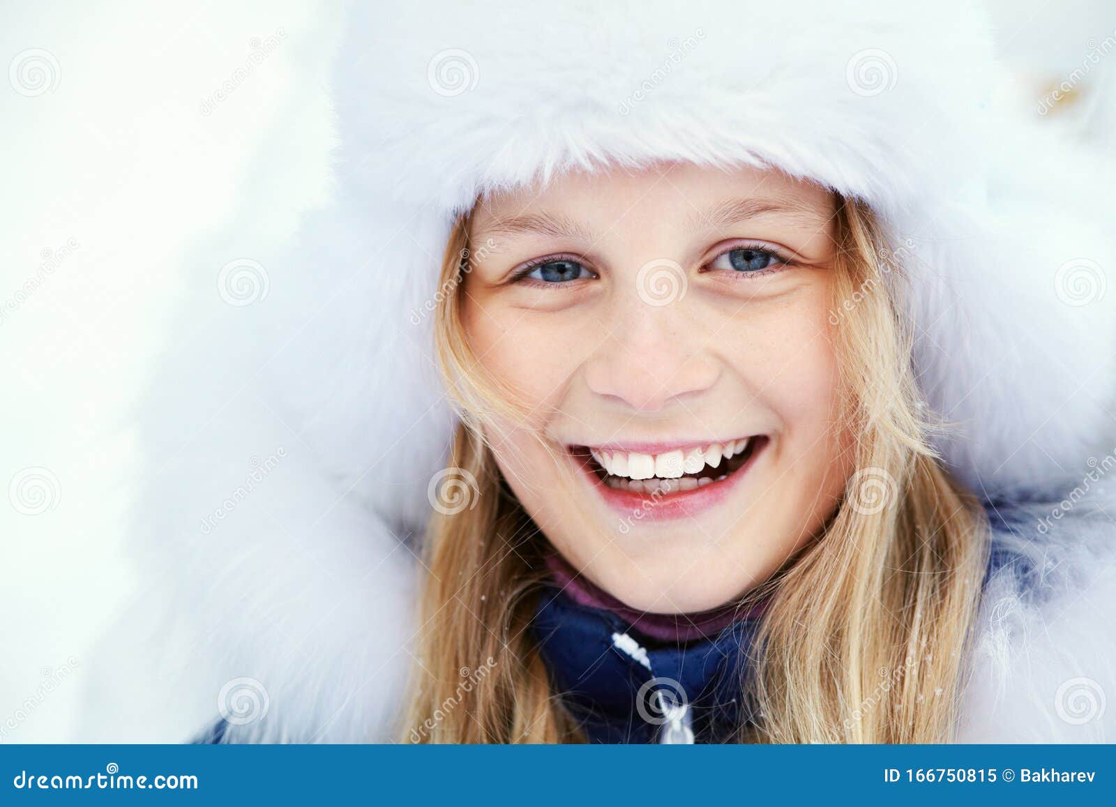 Portrait of a Cute Girl in the Winter. Playing Snow Teen Outdoors ...