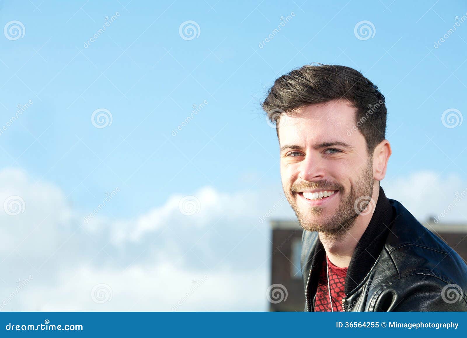 Portrait of a Cute Guy with Beard Smiling Outside Stock Image - Image ...