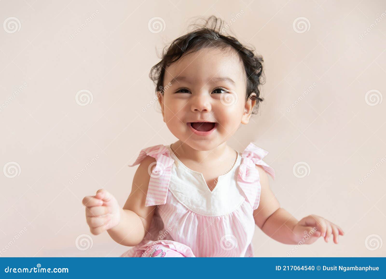 Portrait of Cute Happy Little Asian Baby Girl Who Recently Had Baby ...