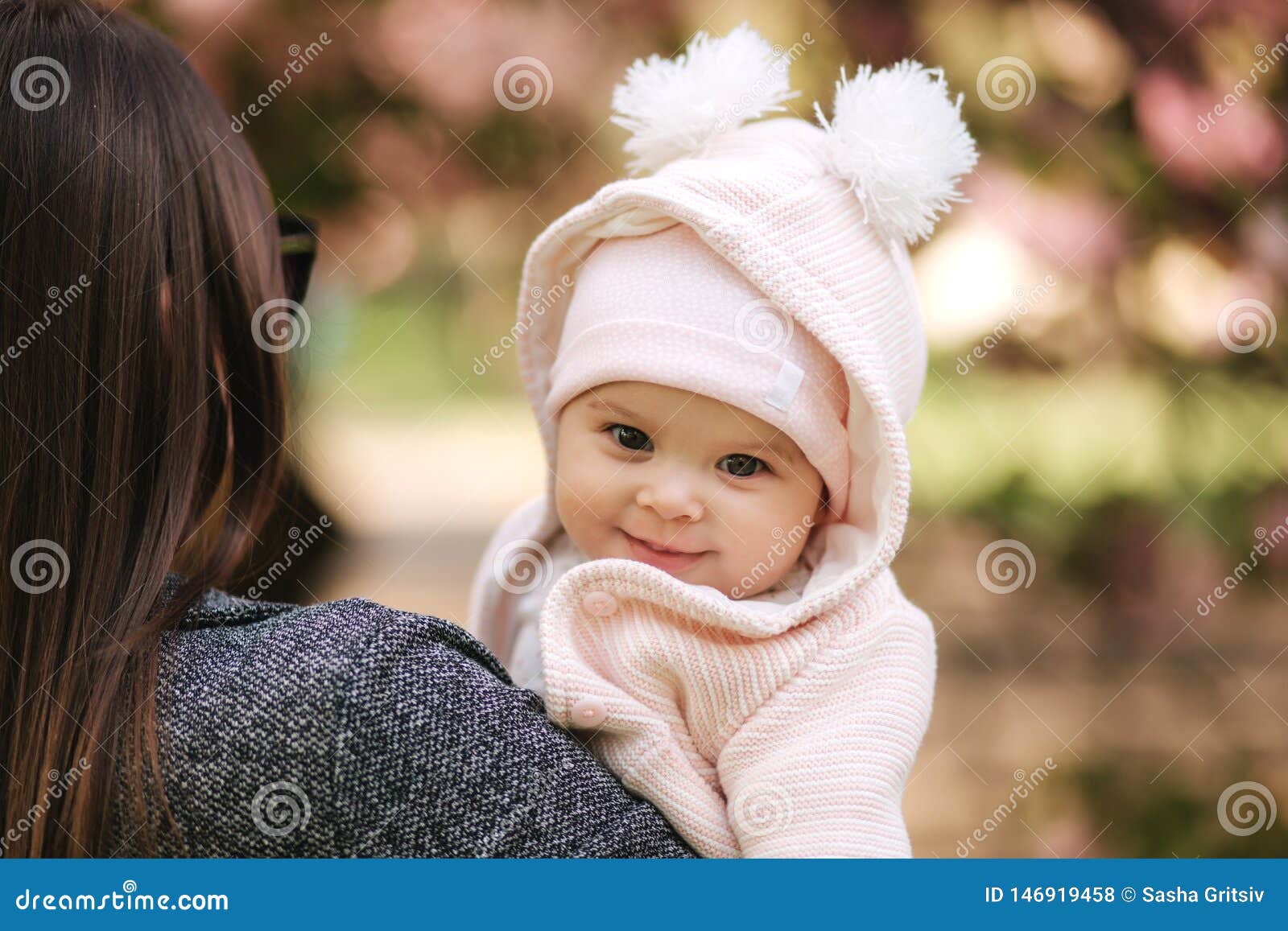 Portrait of Cute Little Baby Girl Outside with Mom. Beautiful Girl ...