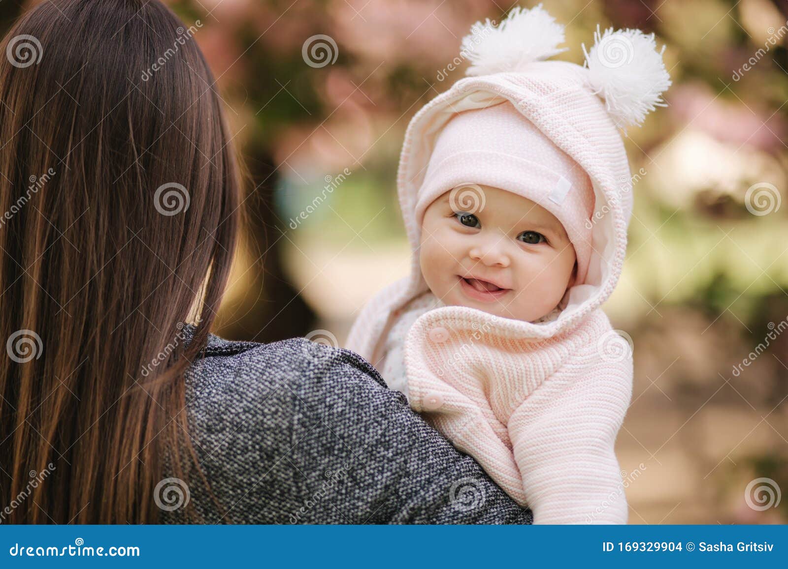 Portrait of Cute Little Baby Girl Outside with Mom. Beautiful Girl ...
