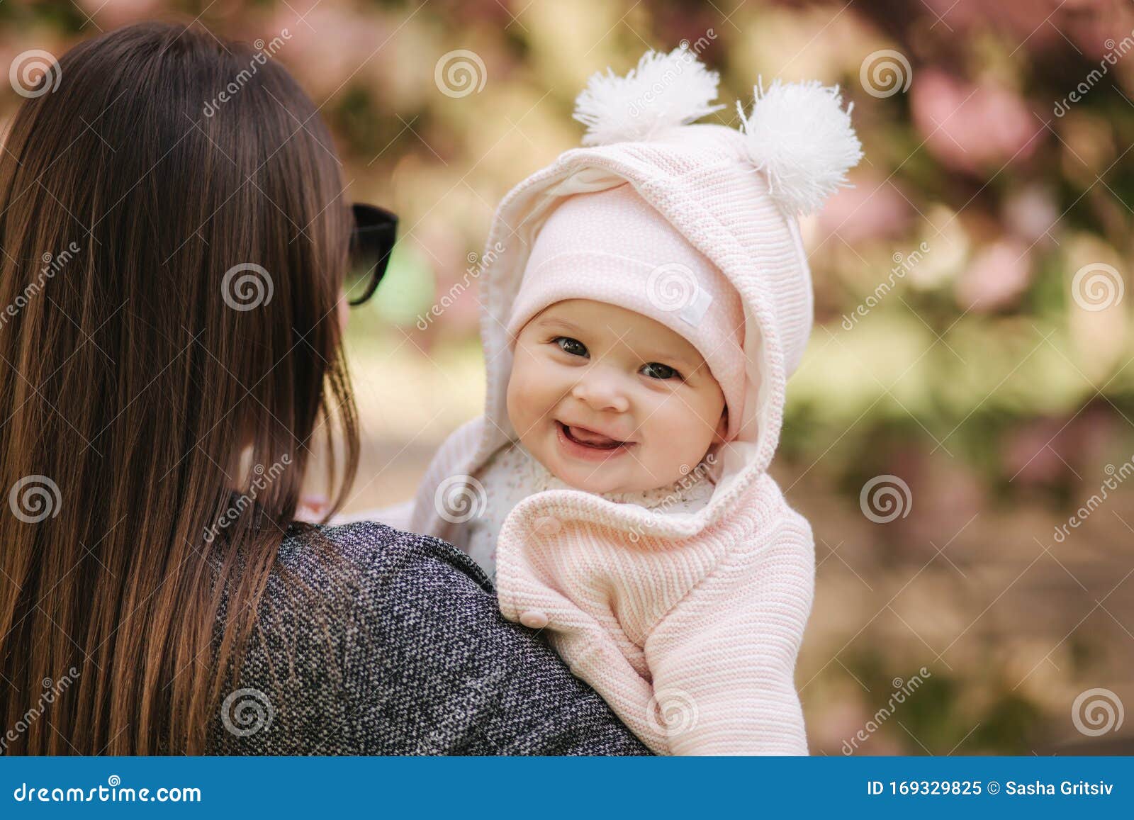 Portrait of Cute Little Baby Girl Outside with Mom. Beautiful Girl ...