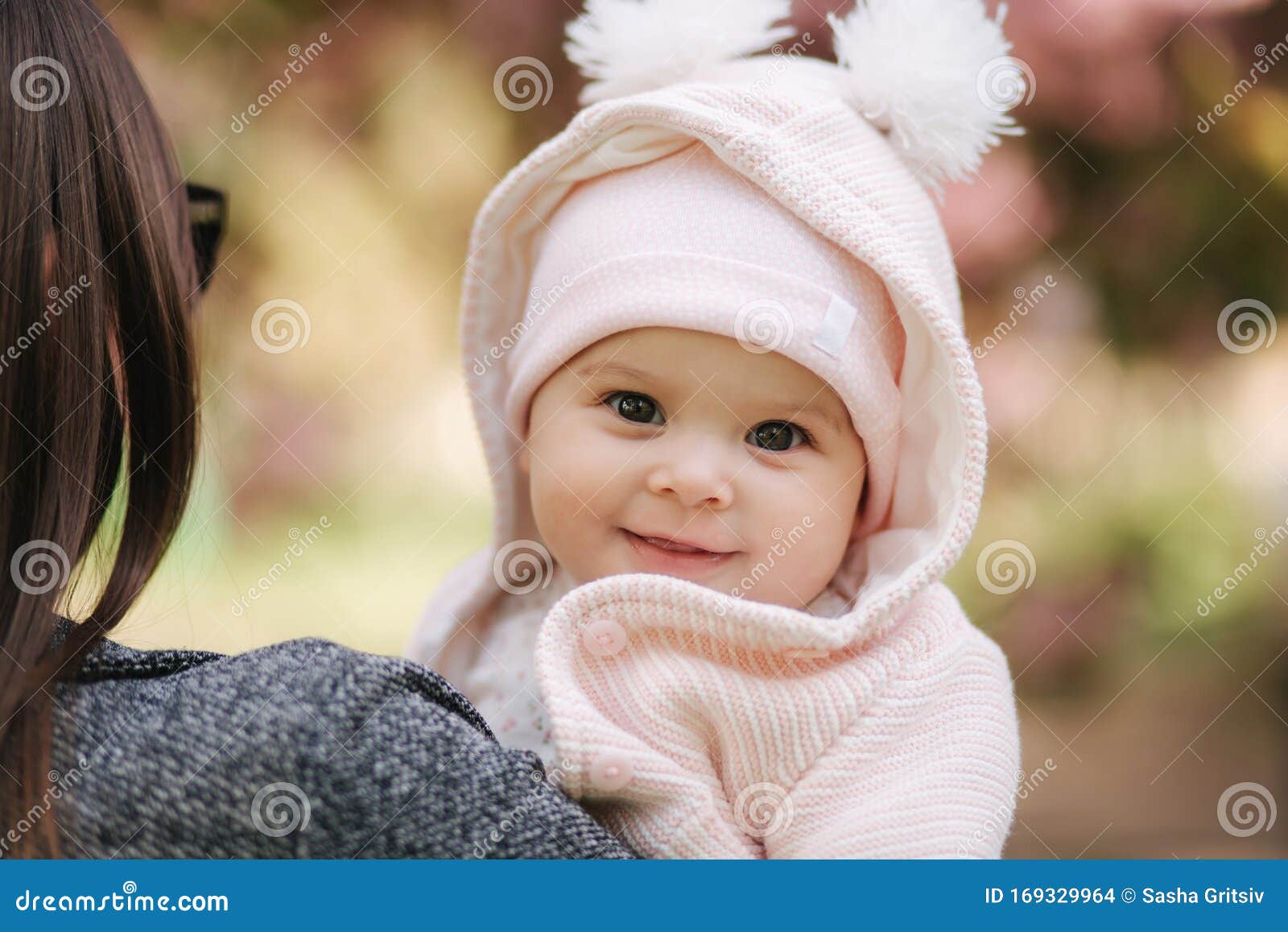 Portrait of Cute Little Baby Girl Outside with Mom. Beautiful Girl ...