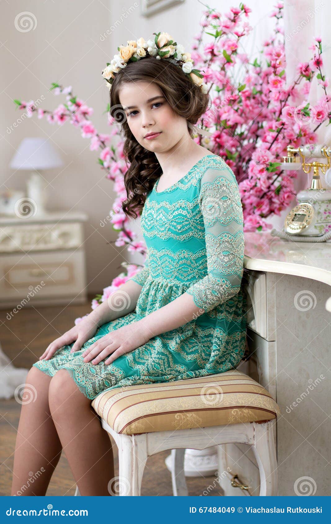 Portrait of a Cute Little Girl in a Flower Wreath Stock Image - Image ...