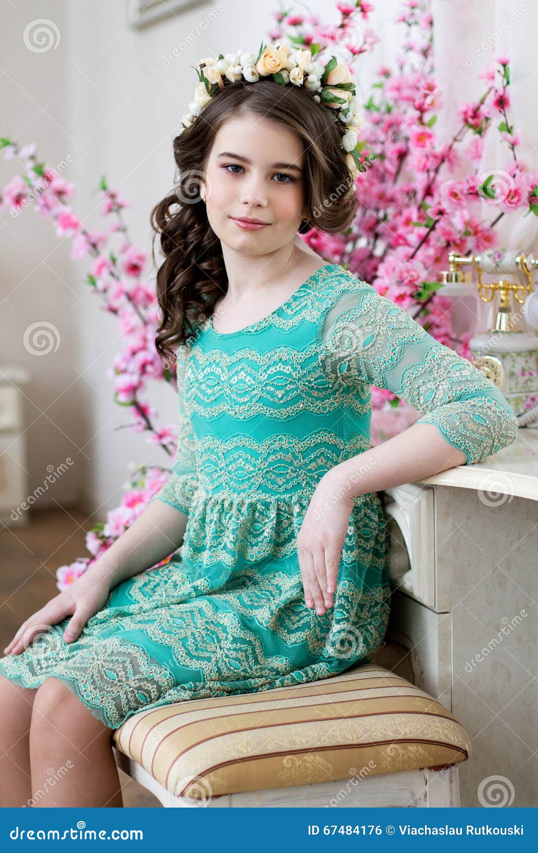 Portrait of a Cute Little Girl in a Flower Wreath Stock Photo - Image ...