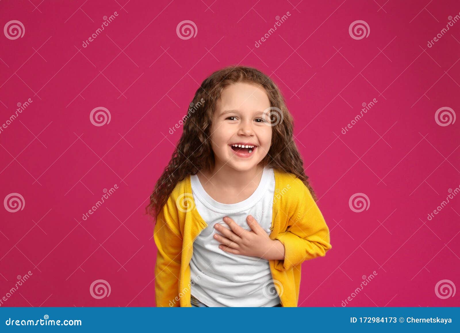 Portrait of Cute Little Girl on Pink Stock Image - Image of person ...
