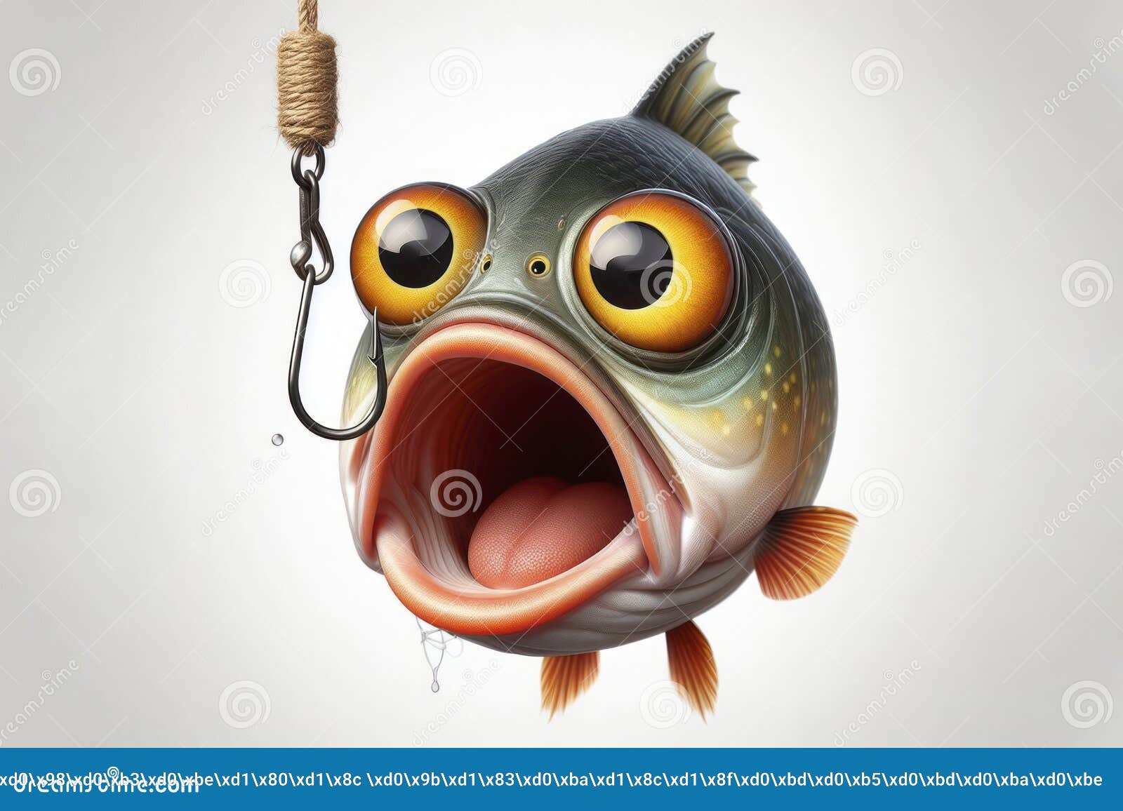 Portrait of a Cute Shocked Fish with Open Mouth Caught on a Hook