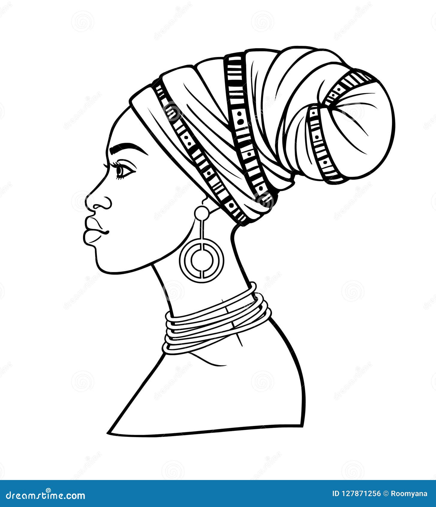 Portrait D Animation De La Jeune Femme Africaine Dans Un Turban Vue De Profil Illustration De Vecteur Illustration Du Africaine Femme 127871256