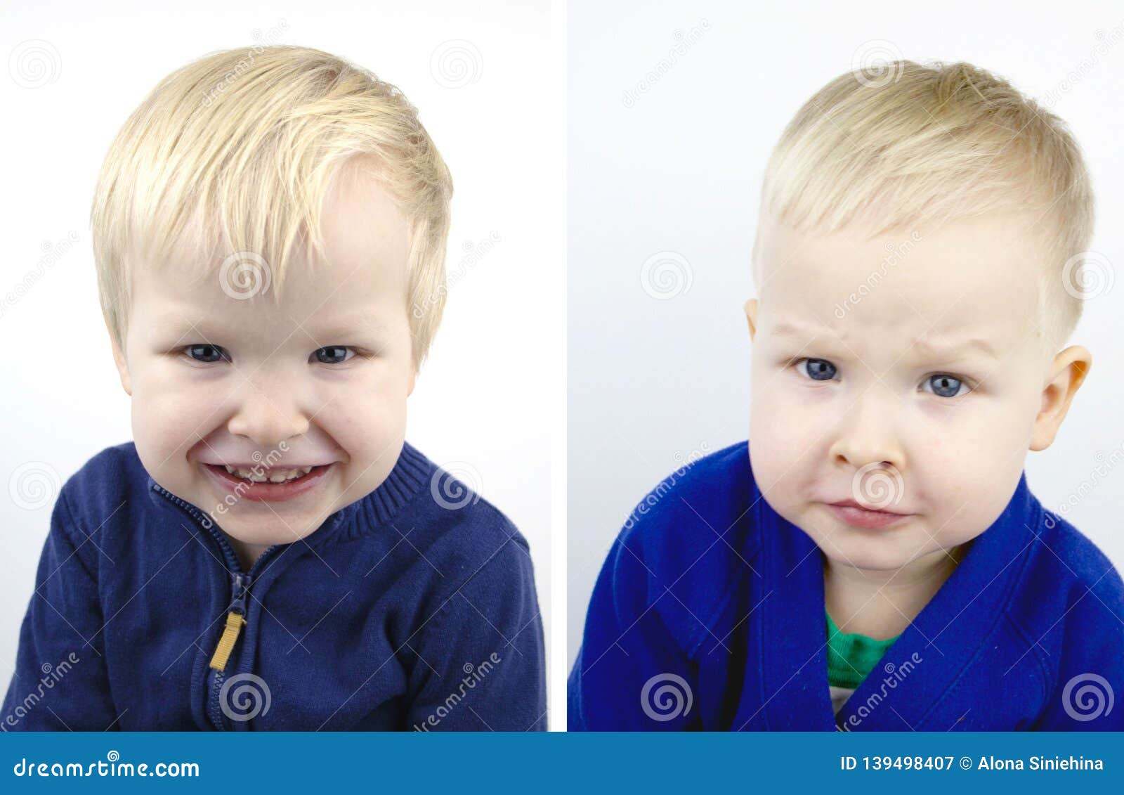 Portrait D Un Garcon Avant Et Apres La Coupe De Cheveux Enfant Apres Avoir Rendu Visite Au Coiffeur Image Stock Image Du Lumiere Peau