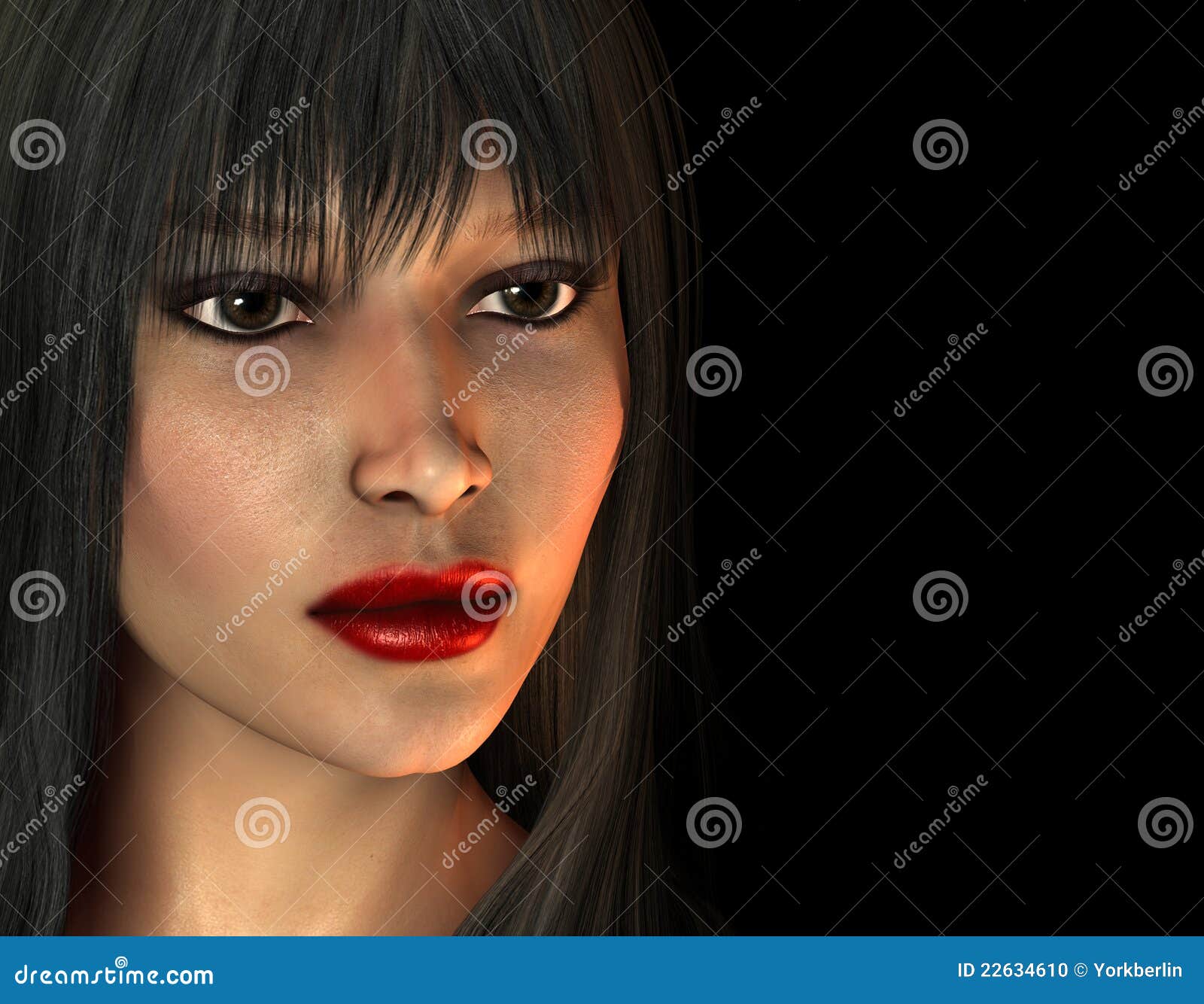 Portrait Of Dark Haired Woman With Red Lipstick Stock Illustration Illustration Of Wife Face