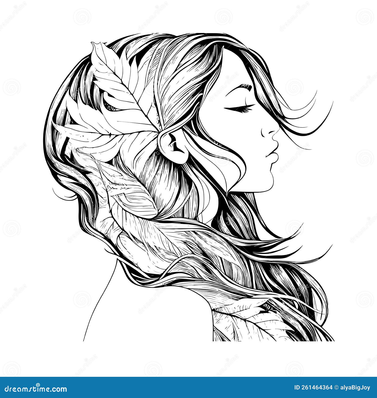 Un Croquis Art Simple Dessin à La Main D'une Fille Aux Cheveux Longs  Illustration