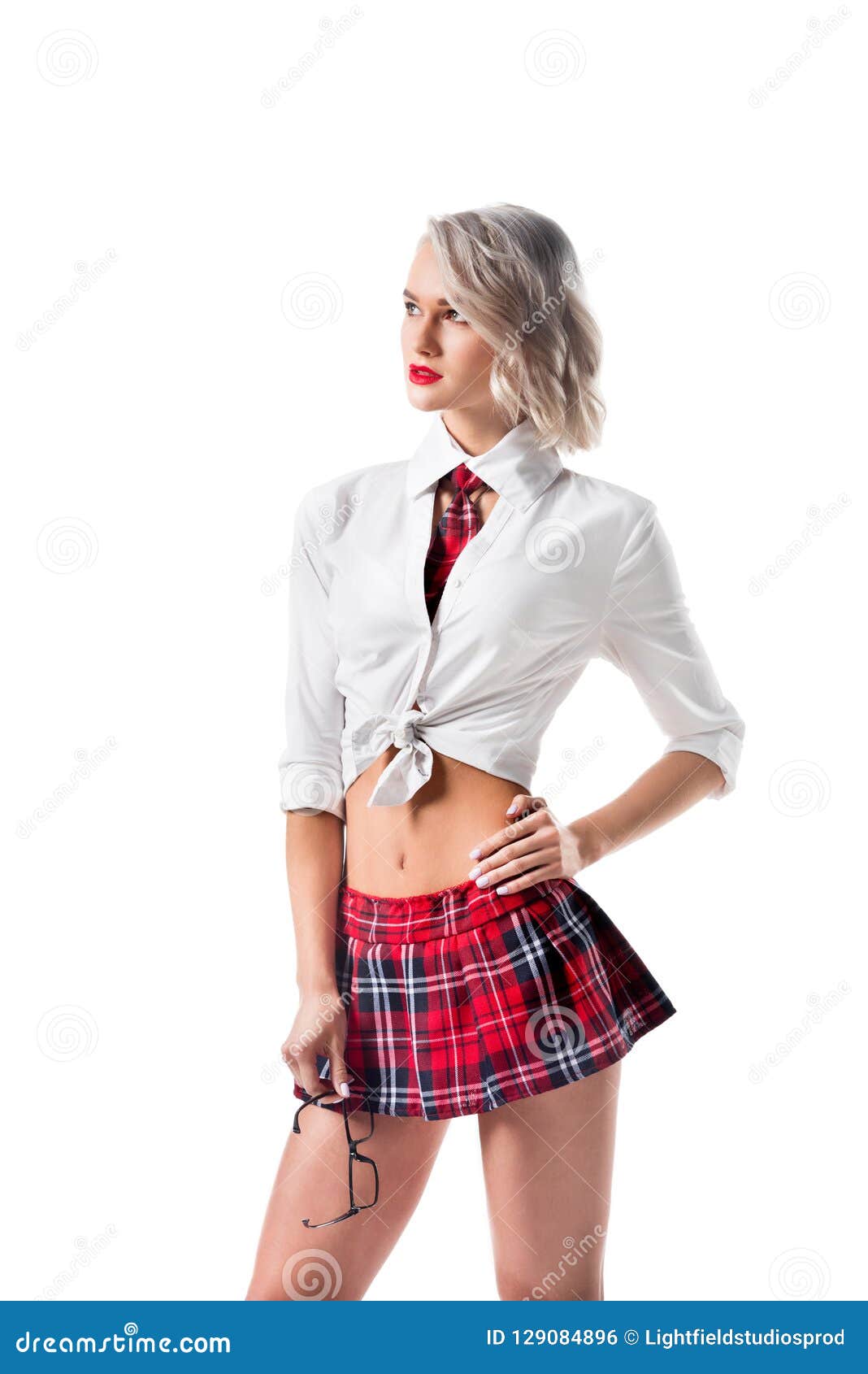 Belle Fille Sexy Dans La Jupe Courte Checkered Image stock - Image