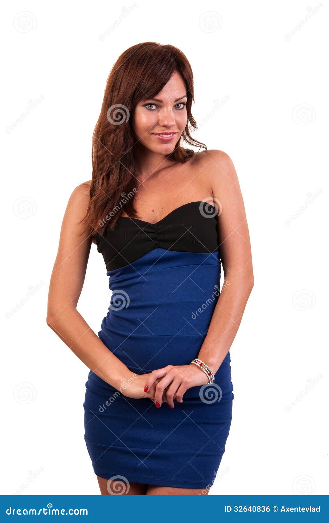 Portrait De Jeune Femme à La Mode Dans La Pose Bleue De Robe Photo Stock Image Du Couleur