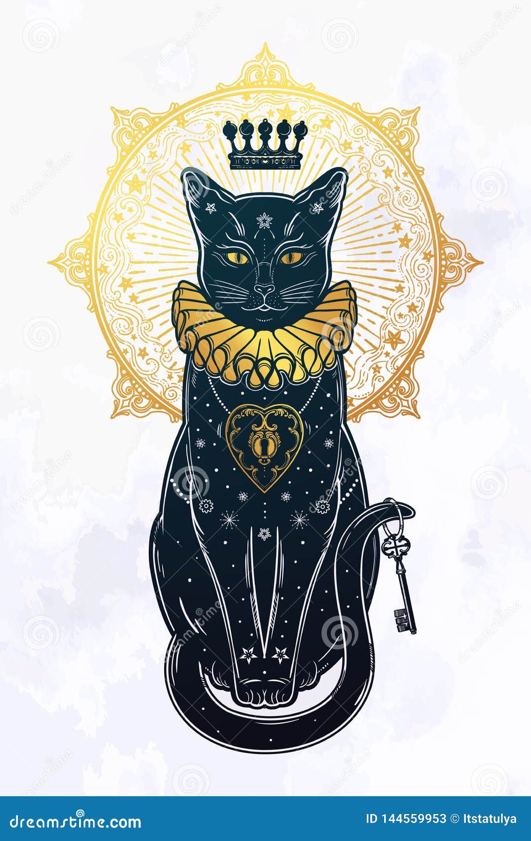Portrait De Silhouette De Chat Noir A L Arriere Plan De La Lune Fond Ideal De Halloween Art De Tatouage Conception De Boho Illustration De Vecteur Illustration Du Esoterique Cle