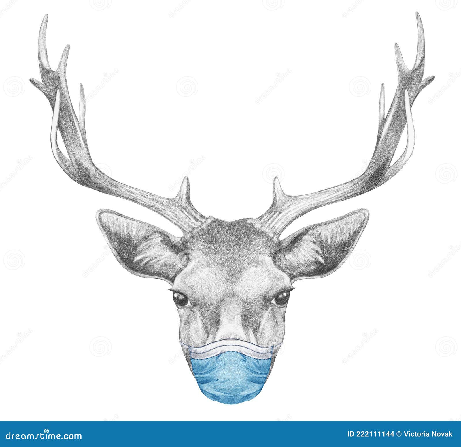 Portrait of Deer with a Face Mask. Handdrawn Illustration. Stock