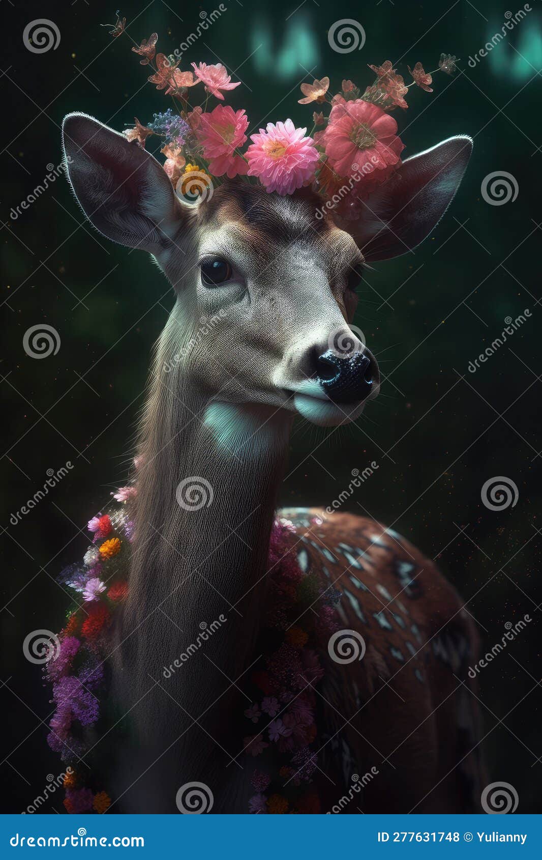 Portrait of Deer in Flower. Generative AI Stock Photo Image of