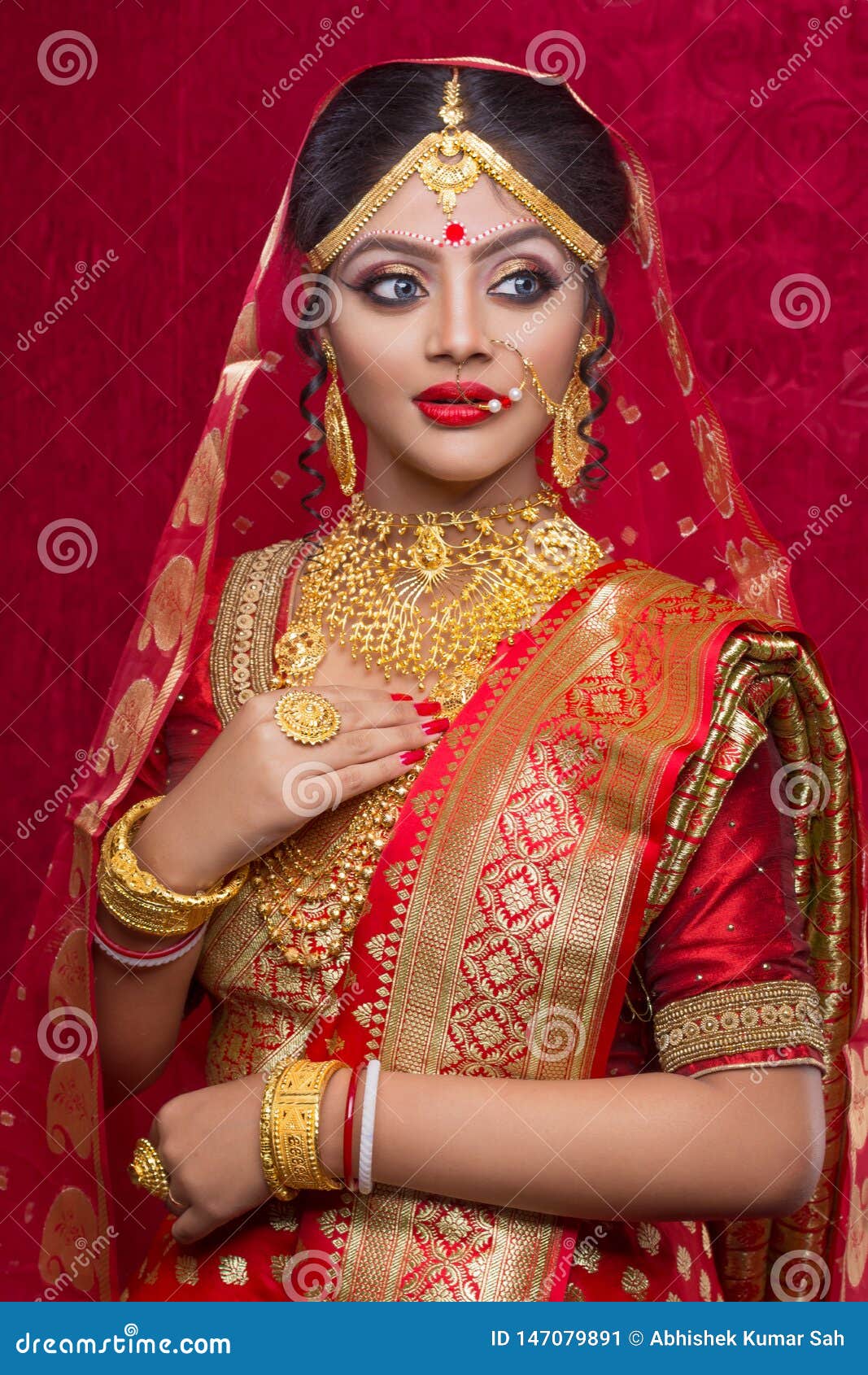 Portrait Des Bijoux De Port D or De Jeune Jeune Mari e Indienne Et