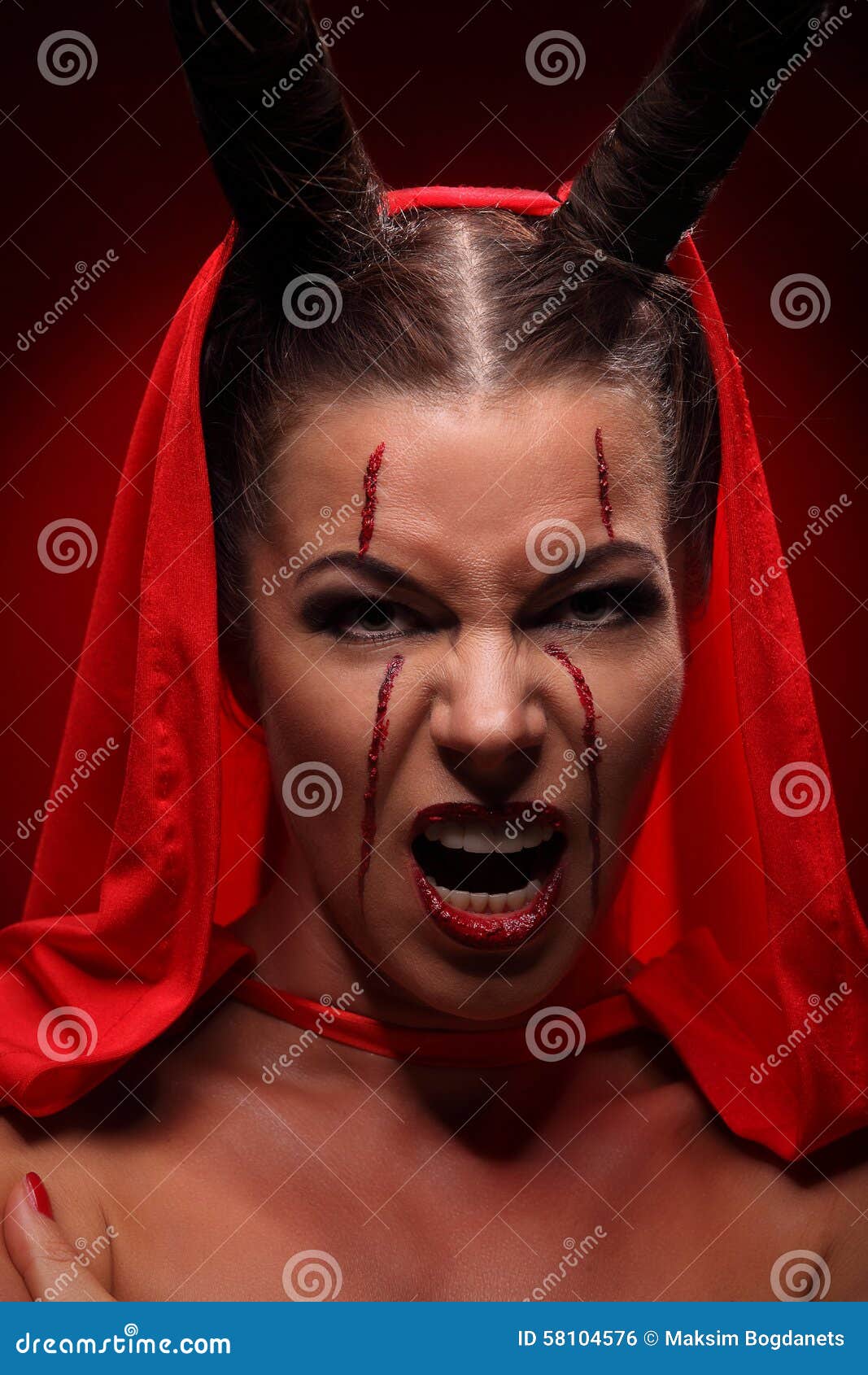 Portrait of a Devil with Horns. Fantasy. Art Stock Photo Image of