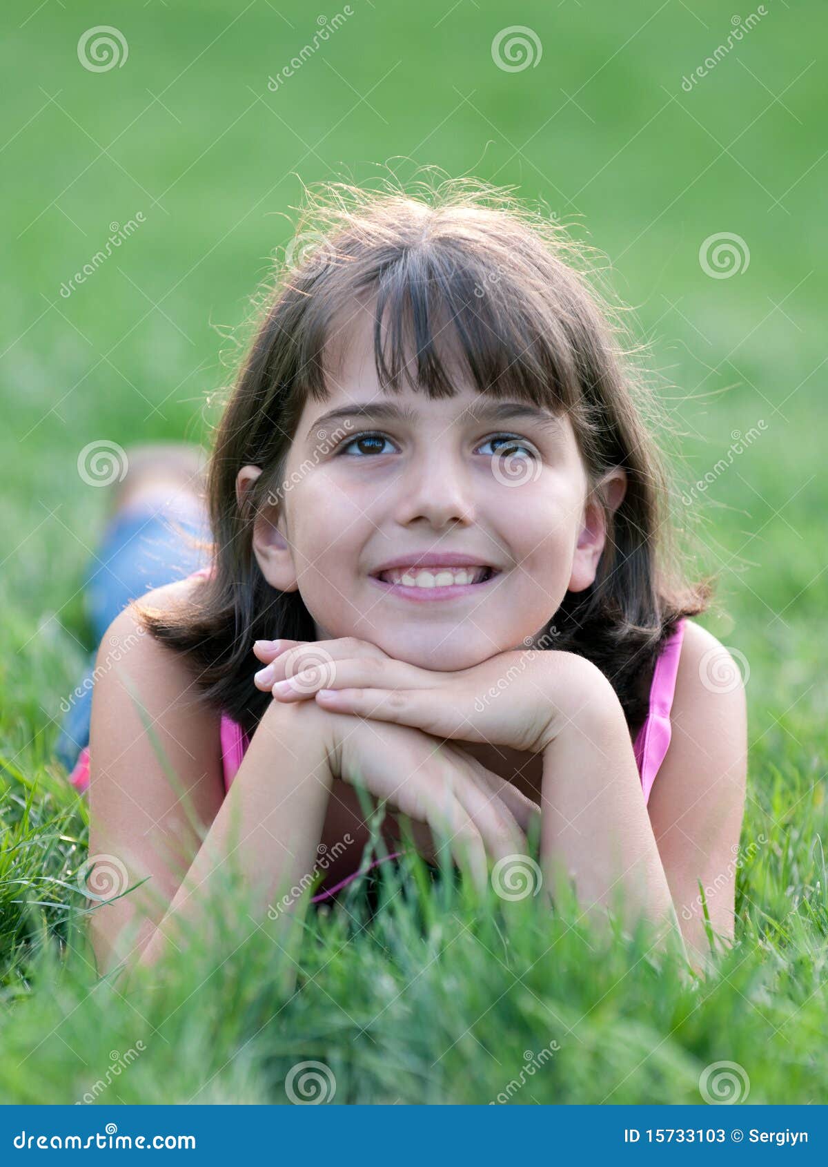 Portrait of a Dreaming Girl in Pink Stock Image - Image of pretty, grey