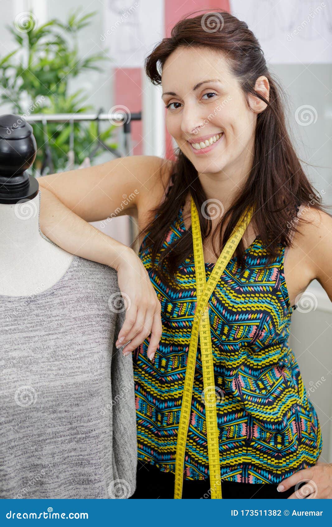 Portrait Dressmaker Leaning on Mannequin Stock Photo Image of