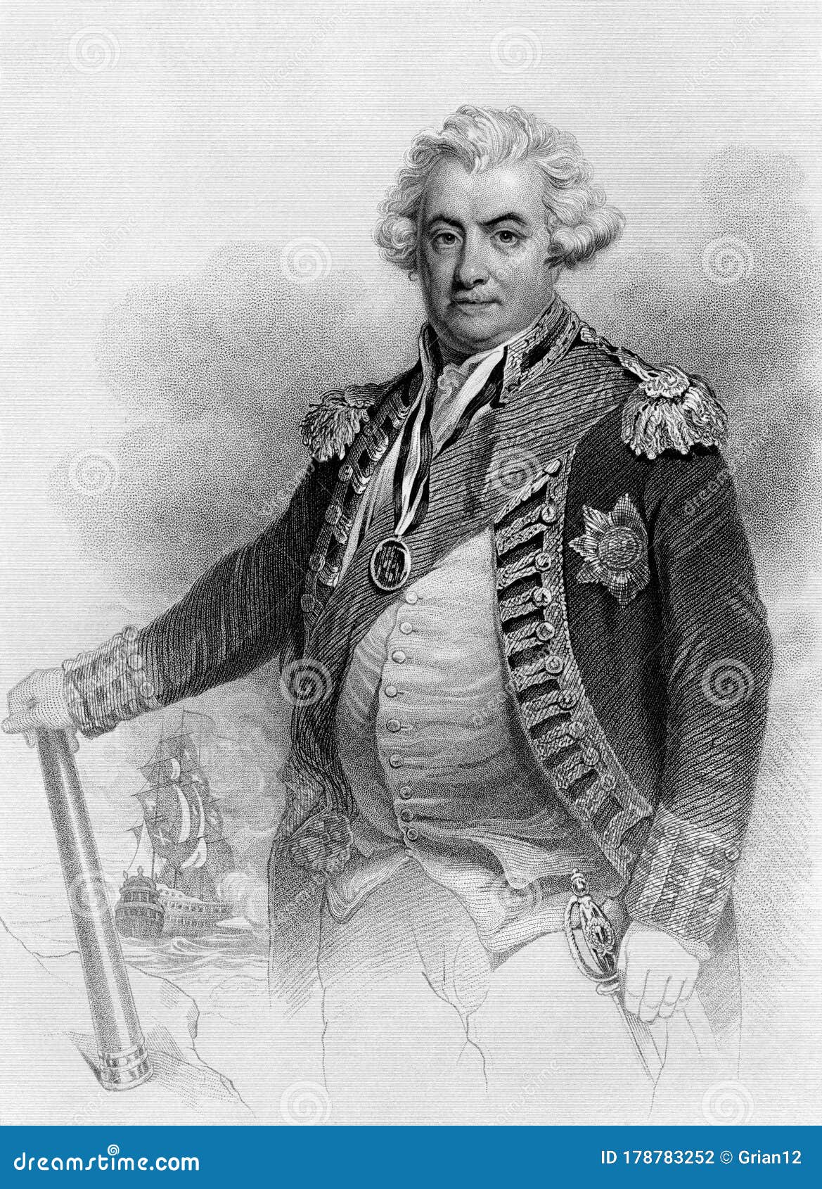 Portrait of an Eighteenth Century British Admiral Stock Illustration ...