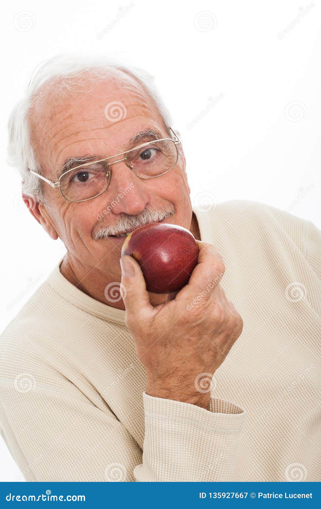 Elderly Man Eating an Apple Stock Image Image of drinking, smiling 135927667