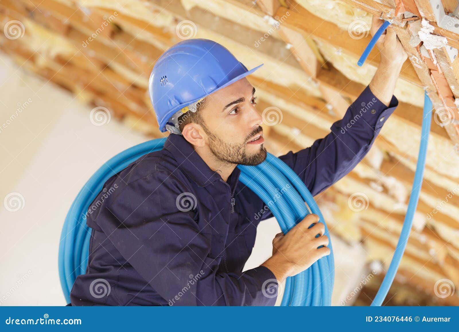 Portrait Electrician Fitting Cables at Site Stock Photo Image of