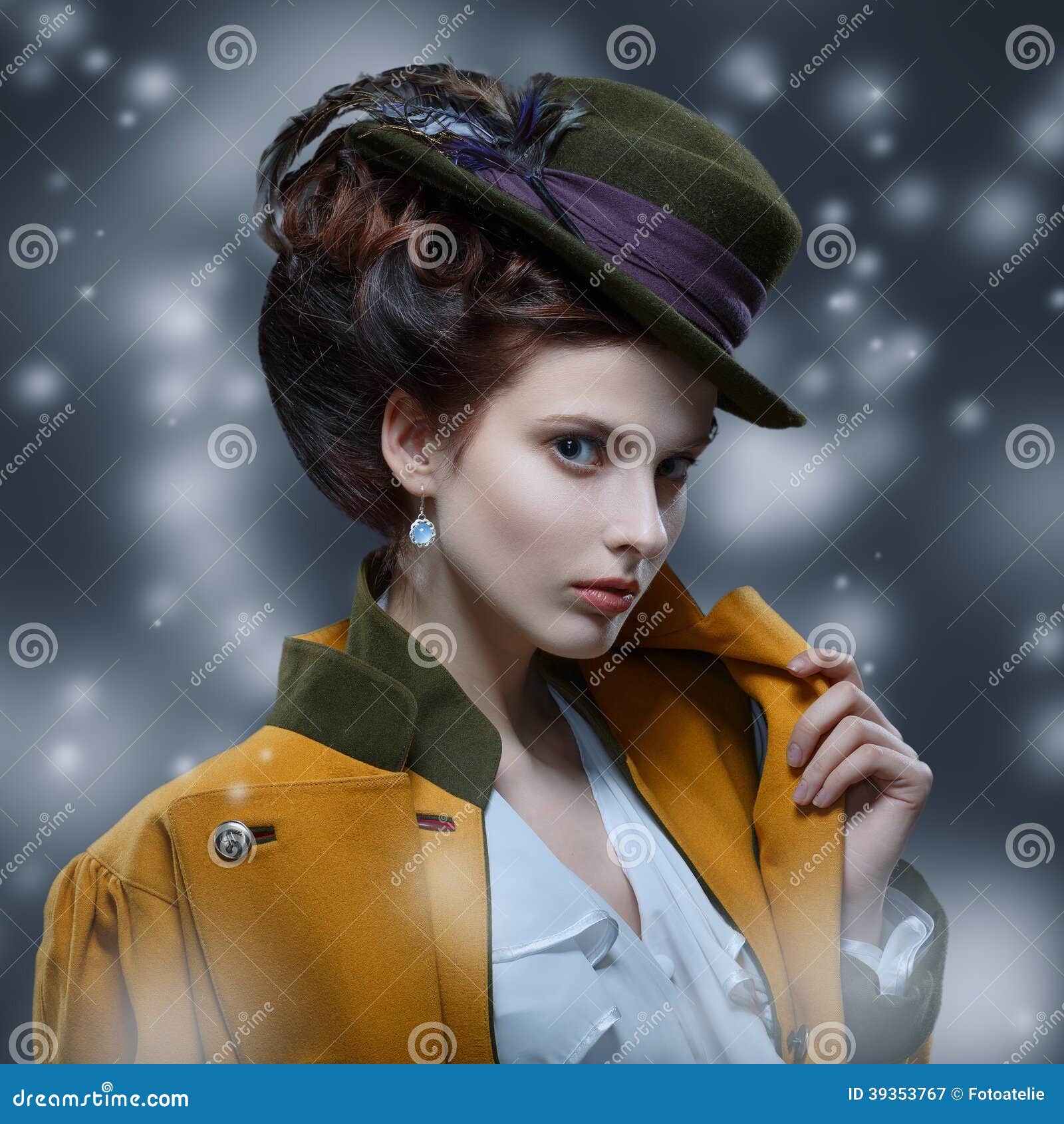 Portrait of Elegant Girl in a Hat with a Feather Stock Image Image of