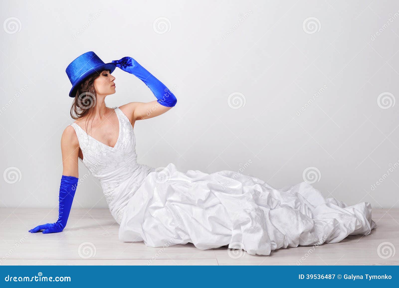 Portrait of Elegant Woman with Blue Hat Stock Image Image of white