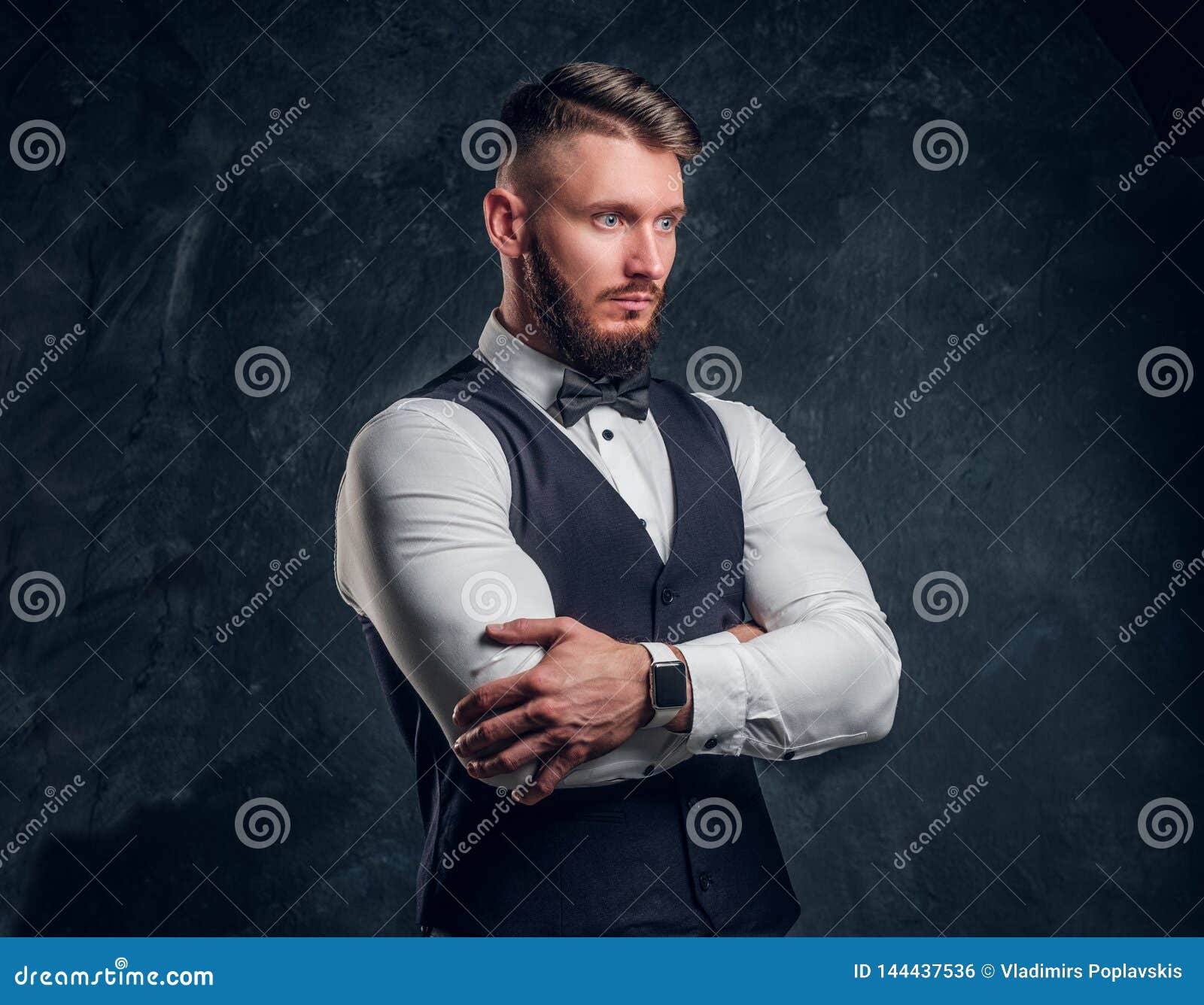 Portrait of an Elegantly Dressed Young Man in a Vest with Bow Tie ...