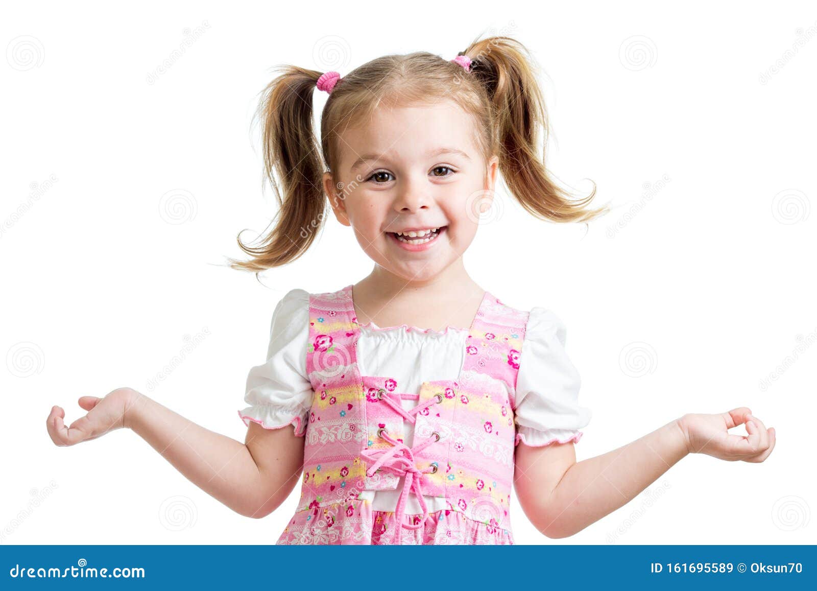 portrait of emotionally kid. cheerful cute little girl  on white background.