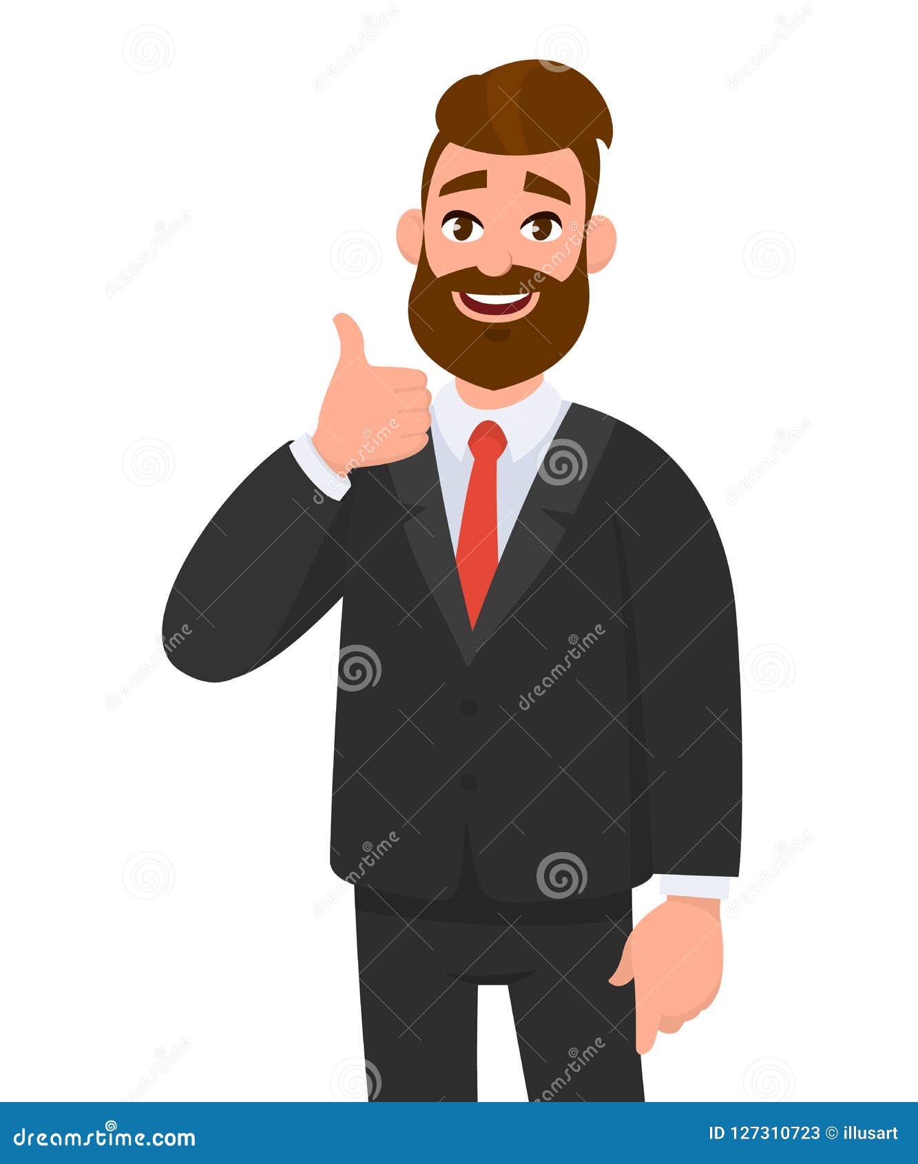 portrait of excited business man dressed in black formal wear showing thumbs up sign. deal, like, agree, approve, accept.