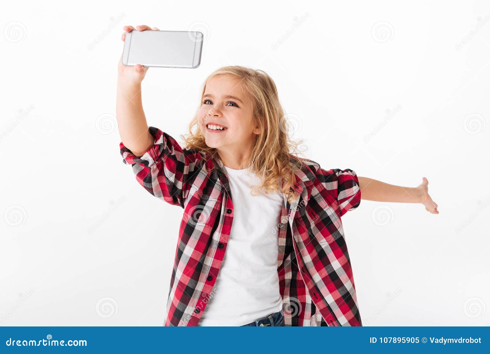 Portrait of an Excited Little Girl Taking a Selfie Stock Image - Image ...