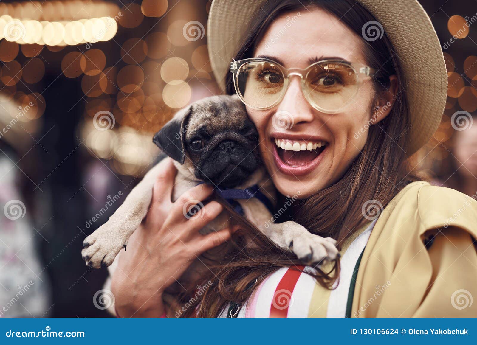 Portrait of Excited Woman Holding Cute Little Puppy Stock Photo - Image of  glasses, outdoors: 130106624