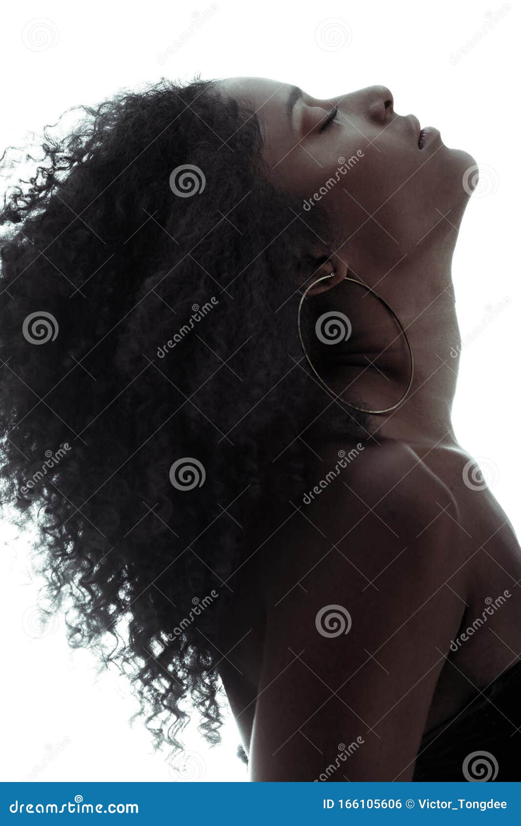 Portrait Of An Exotic Natural Beauty S Profile With Black Curly