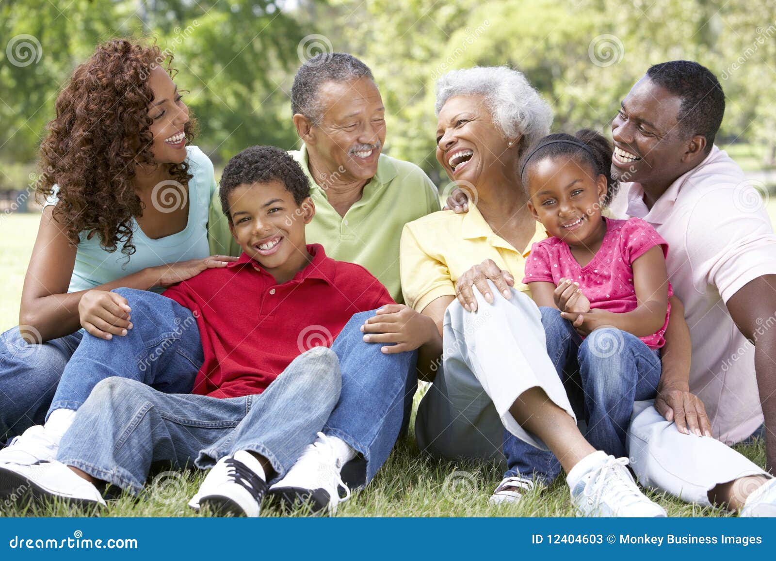 portrait of extended family group in park