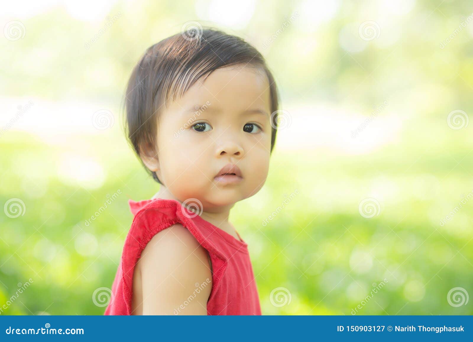 Portrait Face of Cute Asian Little Girl and Child Happiness and Fun in ...