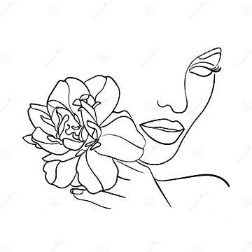 Portrait Face with Flower. Simple Minimalist Vector Illustration of ...