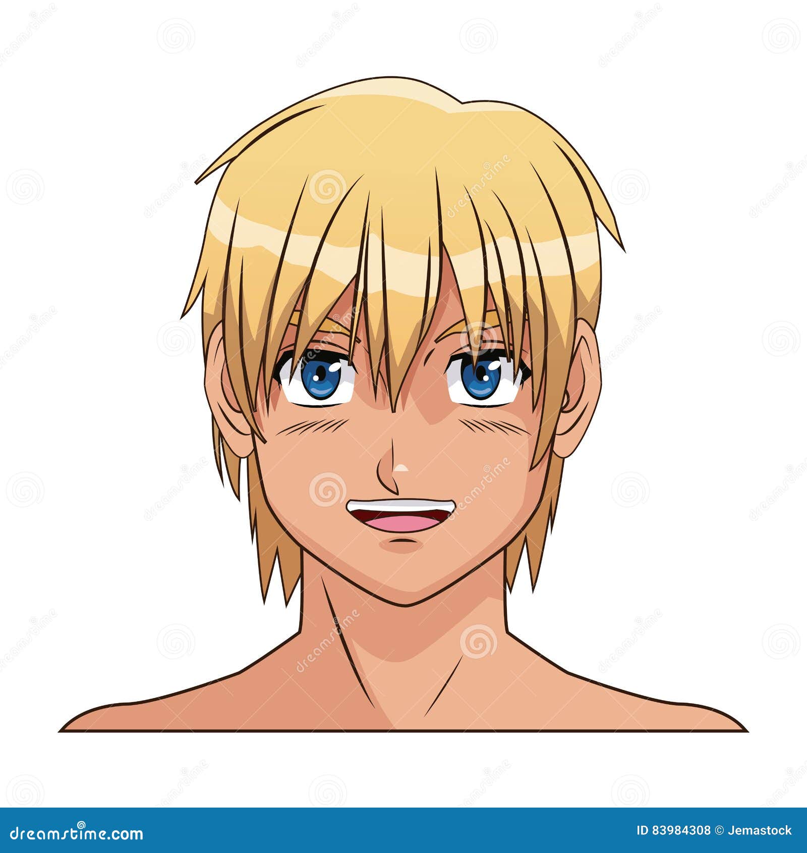 Portrait Face Manga Anime Boy Blond Hair Blue Eyes Smile Stock Vector -  Illustration of little, anime: 83984308