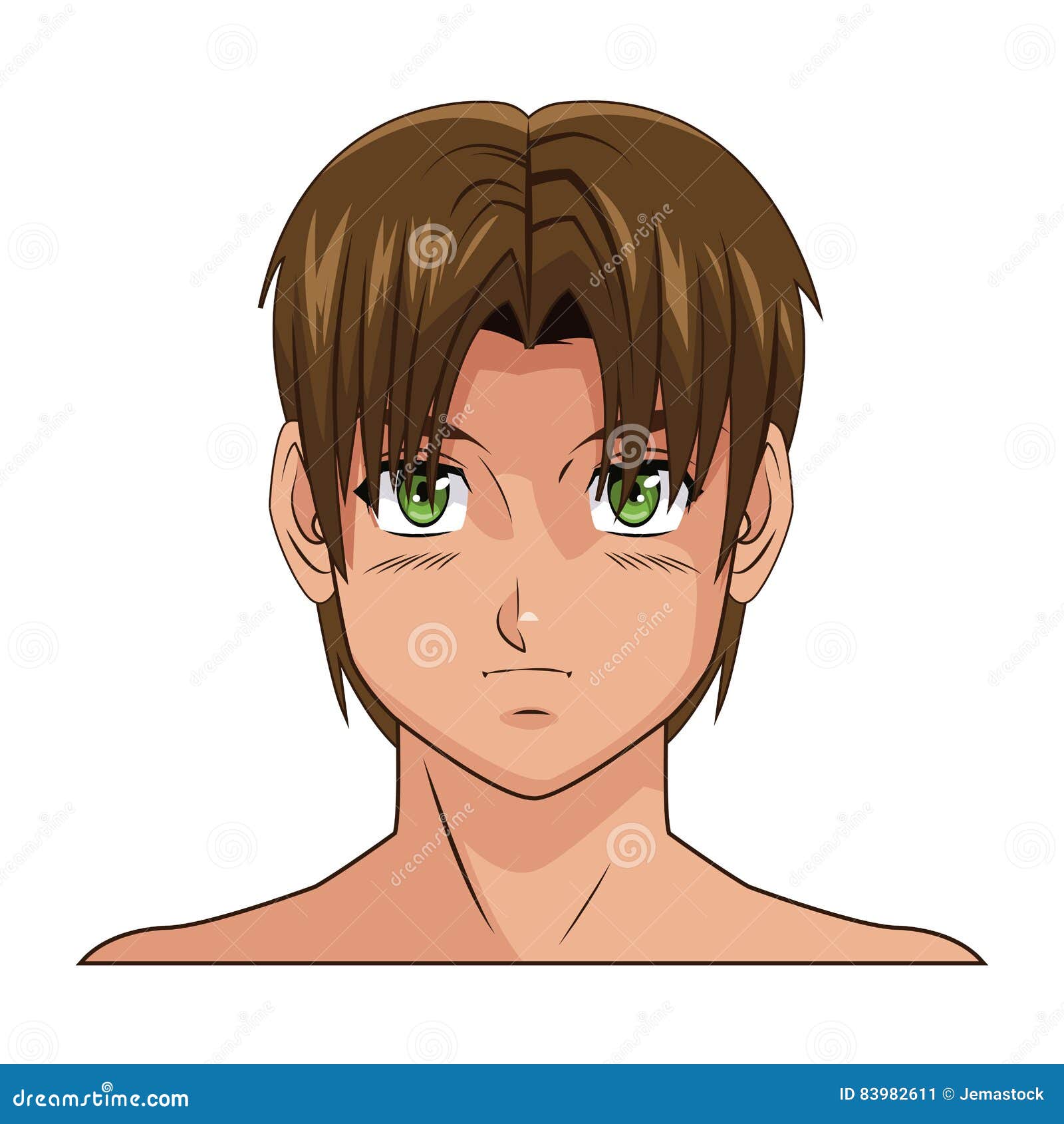 Portrait Face Manga Anime Boy Brown Hair Green Eyes Stock Vector -  Illustration of brown, smile: 83982611