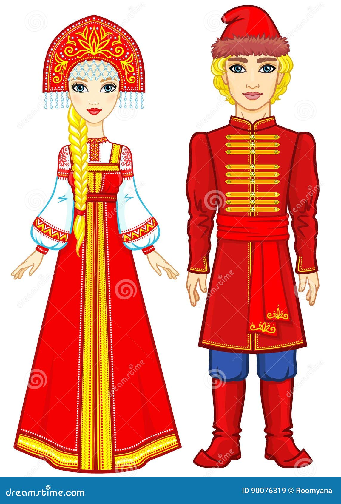 Portrait of a Family in Ancient Russian Clothes. Stock Vector ...