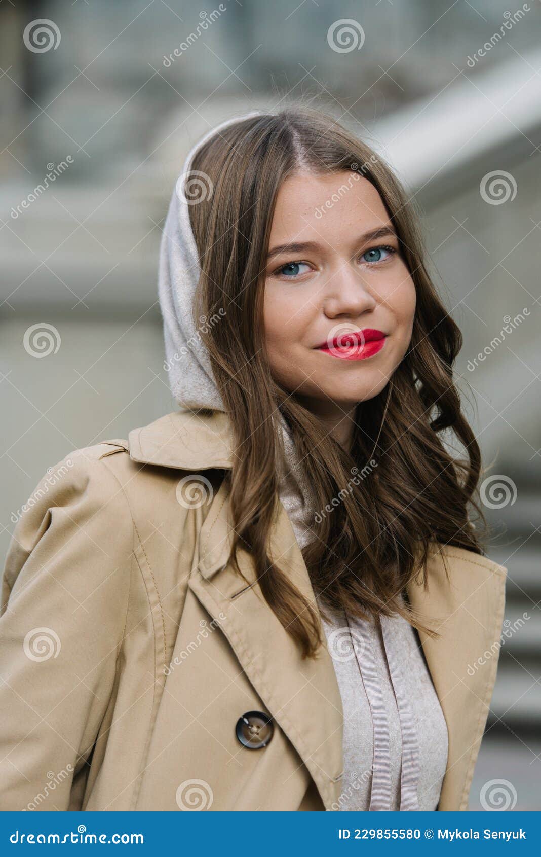 Portrait of Fashionable Women in Beige Sports Suit and Trench Coat ...