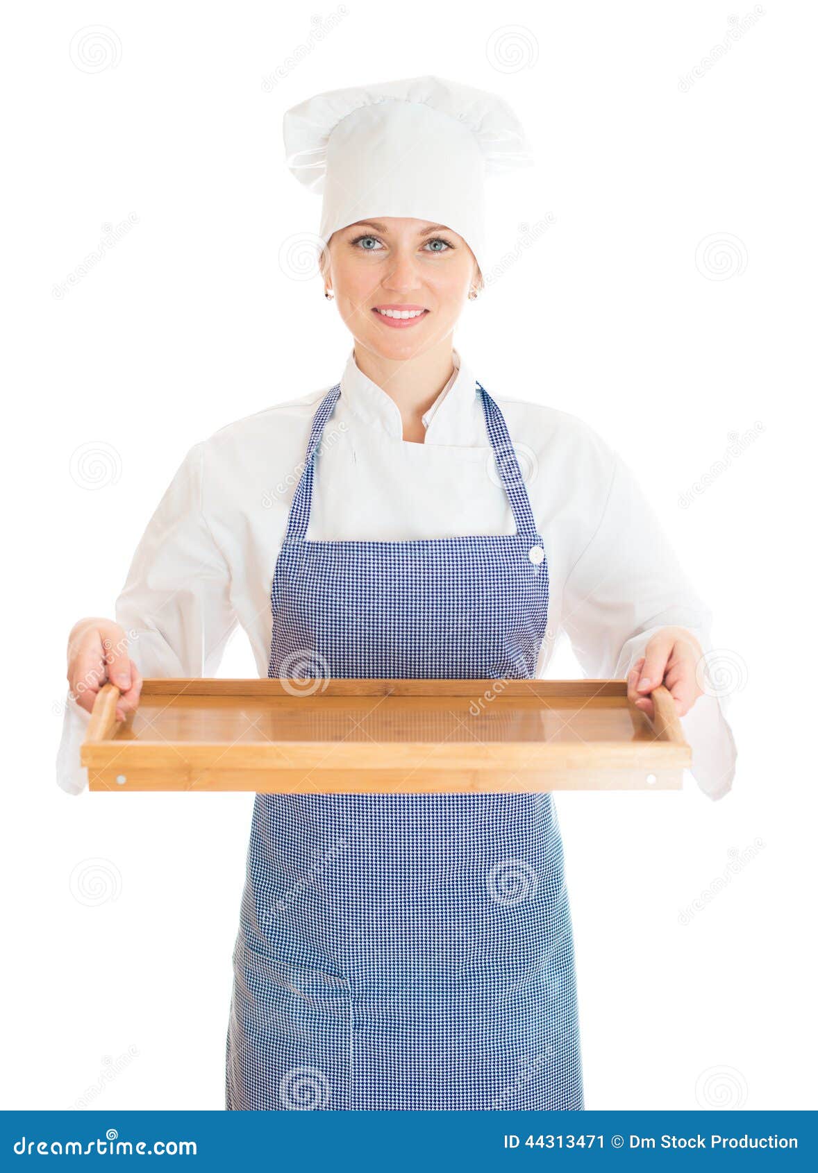 Portrait of Female Chef Cook Holding Tray. Stock Image - Image of empty ...