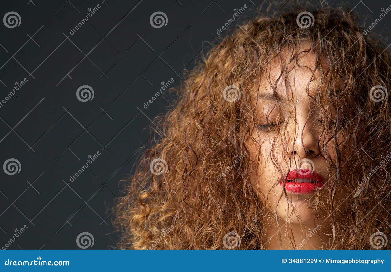 Portrait of a Female Fashion Model with Hair and Eyes Closed Stock ...