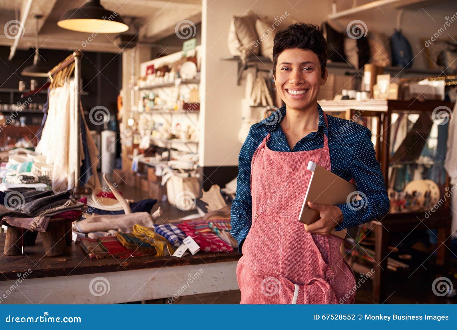 Portrait of Female Owner of Gift Store with Digital Tablet Stock Photo