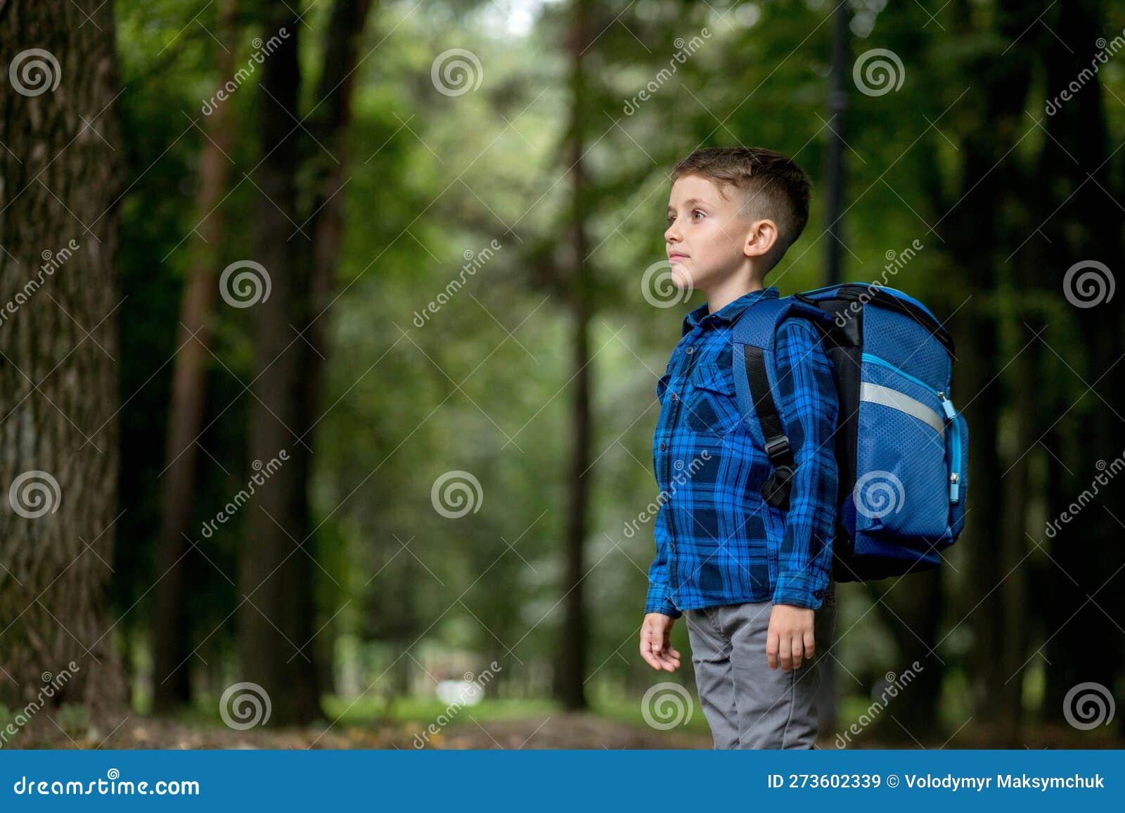 Portrait of a First Grader with a Backpack. the Boy Goes To School