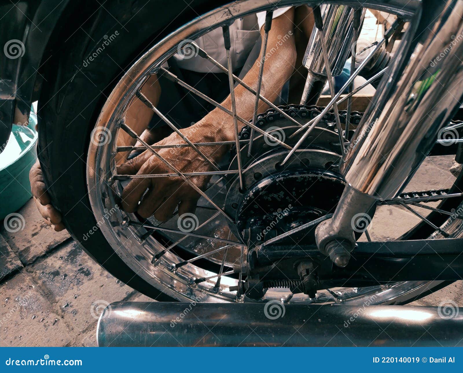 Portrait Fixing Old Motorcycle Tires Stock Image Image of iron, tires