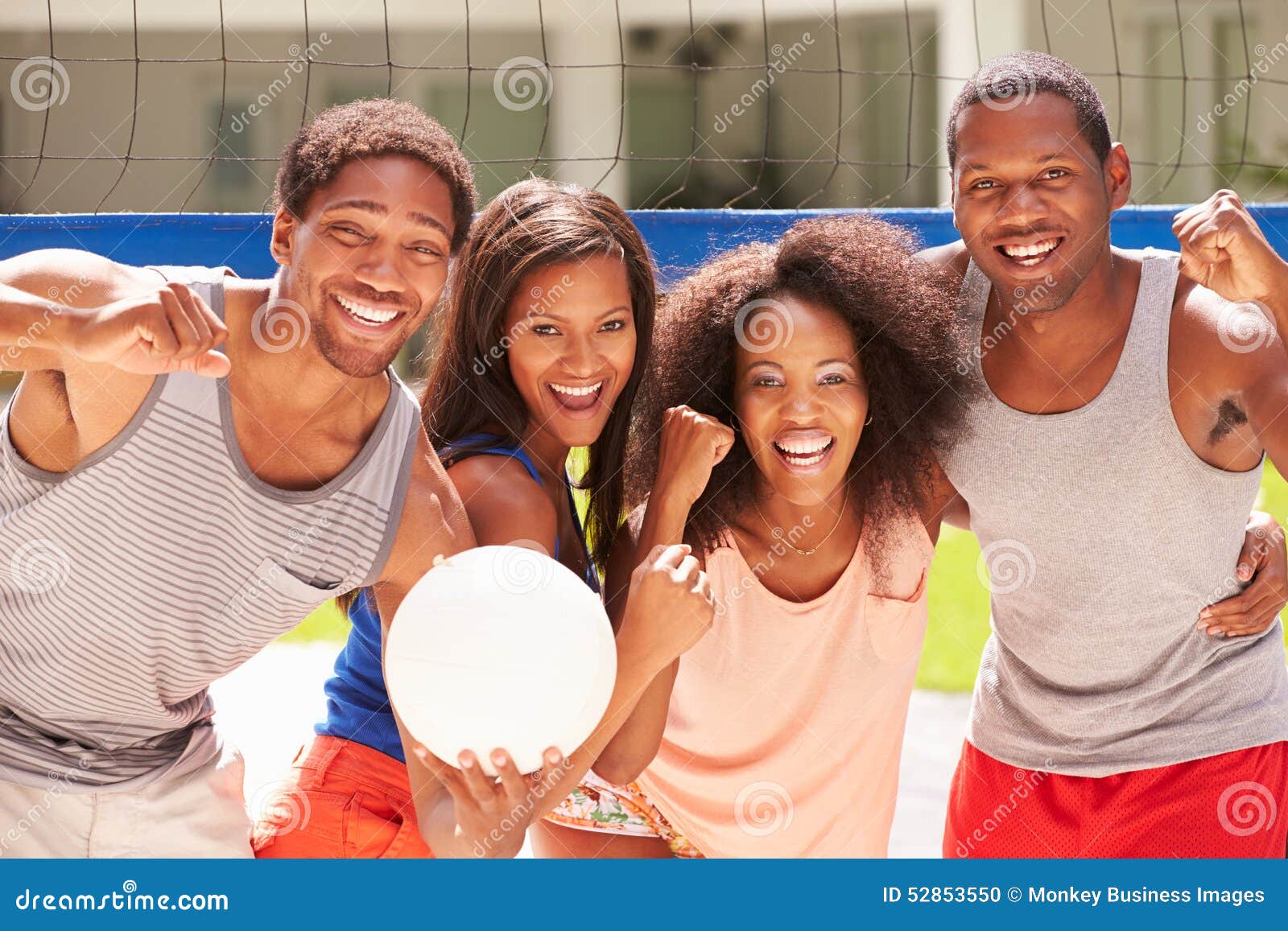 Portrait of Friends Playing Volleyball Match Stock Photo Image of