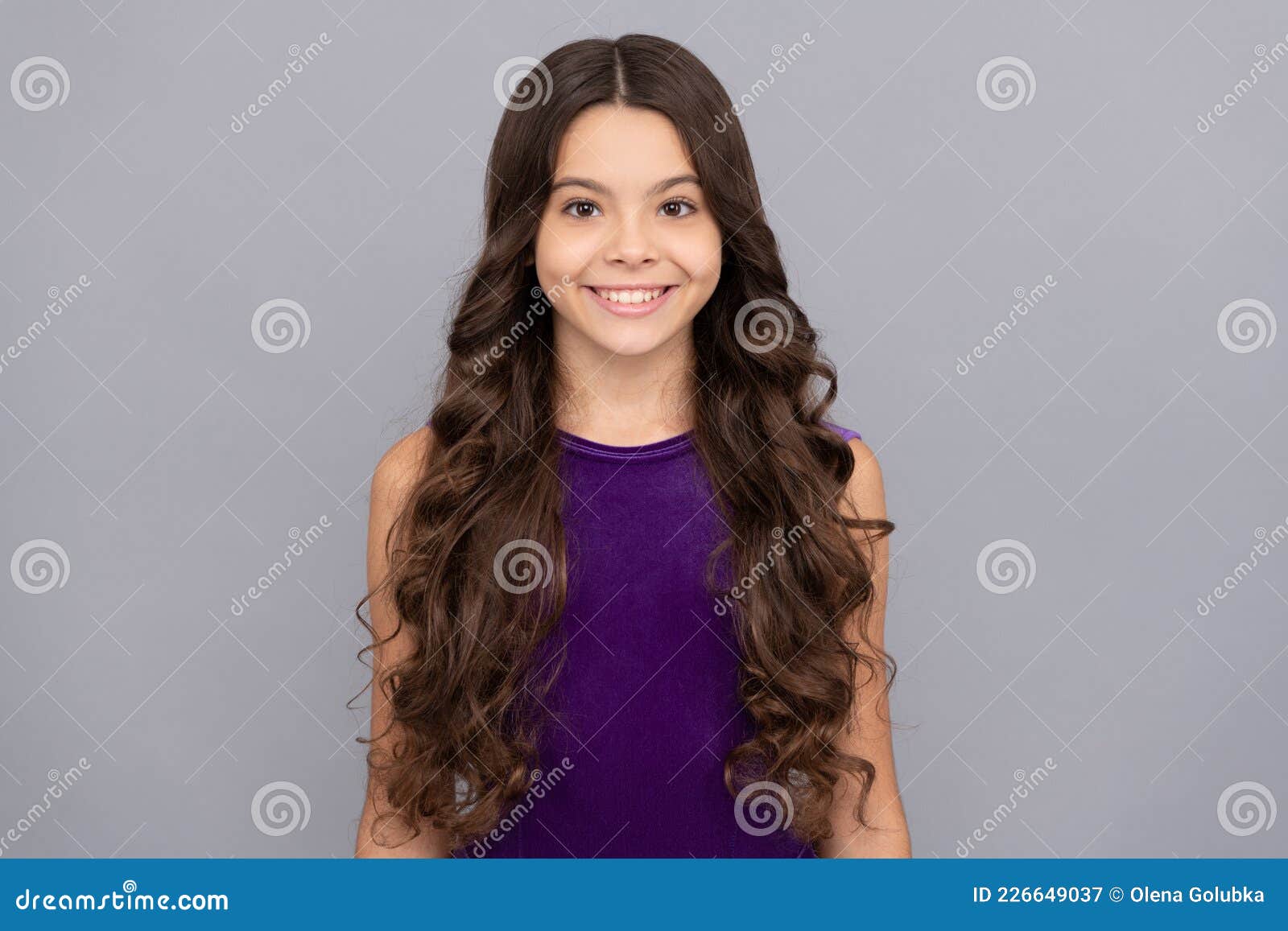 Portrait of Frizz Child in Purple Dress. Kid with Curly Hair. Teen Beauty  Hairstyle Stock Image - Image of pretty, female: 226649037